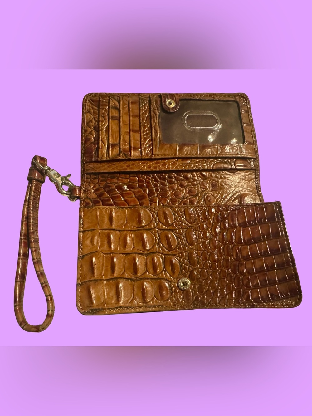 Brahmin Croc-Embossed Leather Wallet Brown - Picture 2 of 6